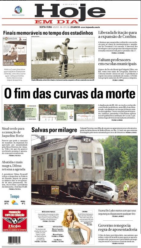 capa do jornal Hoje em Dia de 06/05/2011