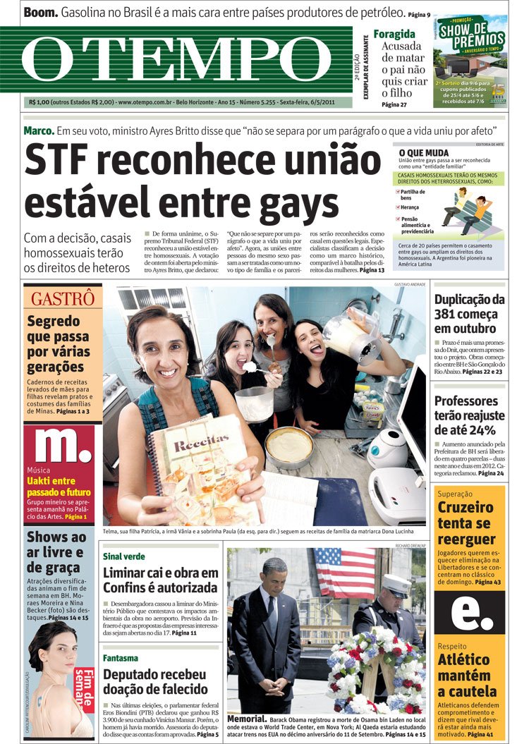 capa do jornal O Tempo de 06/05/2011